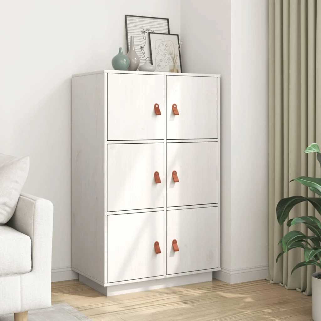 Highboard Weiß 67x40x108,5 cm Massivholz Kiefer